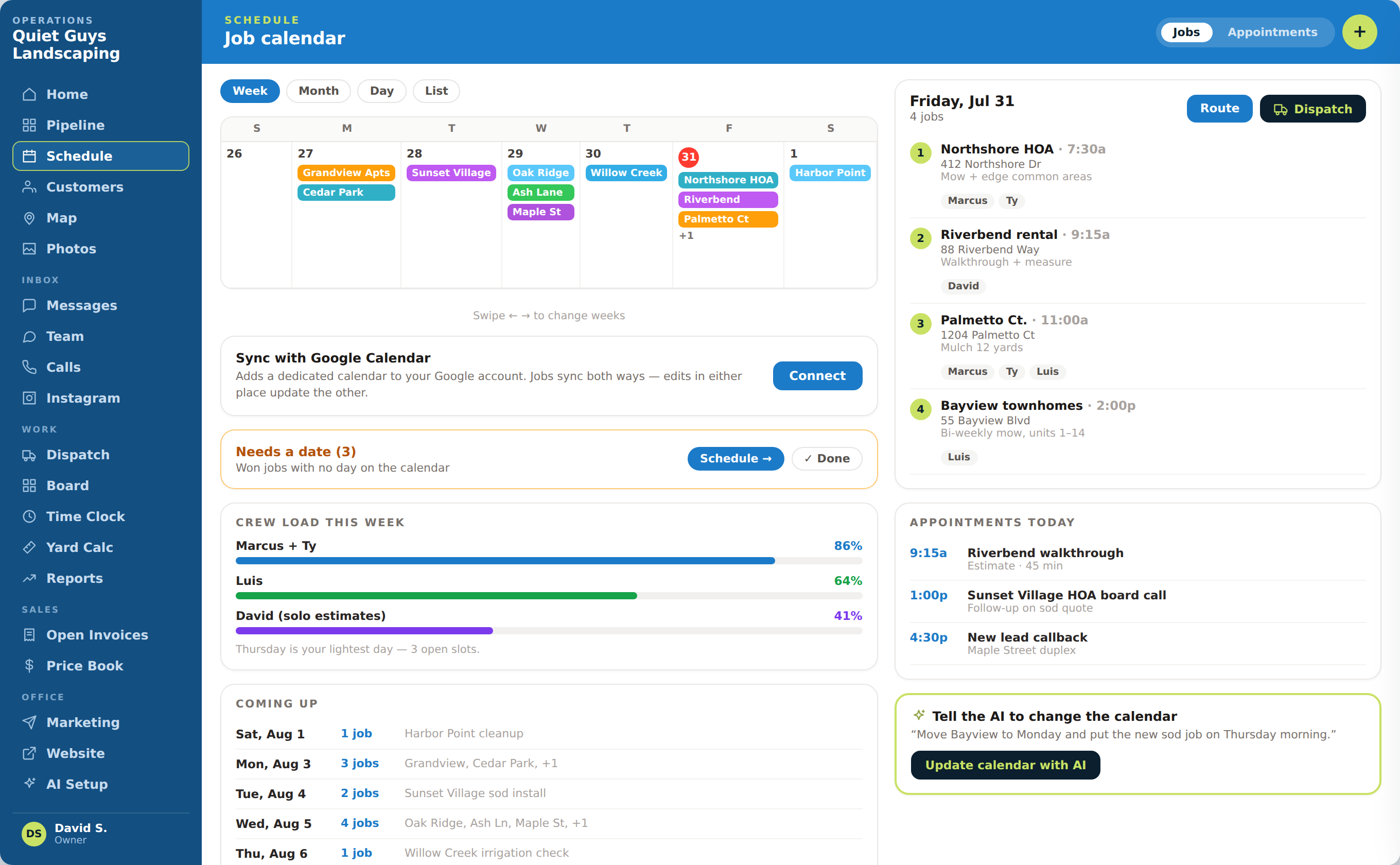 Opsly job calendar